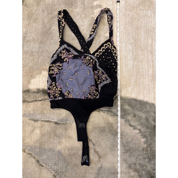 Free People Intimately Floral Bandana Print Bodysuit Black Purple XS OB1105151 - Picture 5 of 13